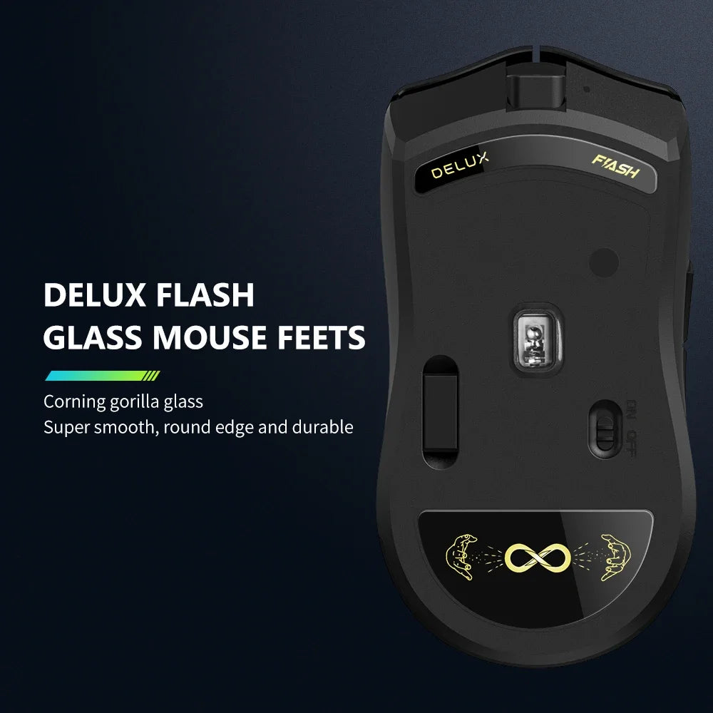 Mouse Gamer Delux M800 PRO Wired 2.4GHz inalámbrico 26000DPI, 650IPS, 68g, RGB, para ordenador portátil y Gamer